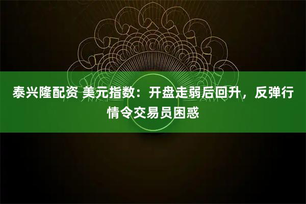 泰兴隆配资 美元指数：开盘走弱后回升，反弹行情令交易员困惑